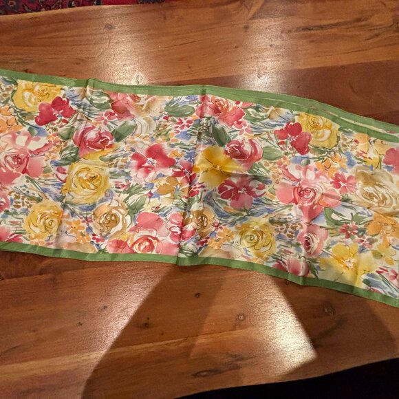 Talbots Floral Rectangle 100% Silk Scarf, New with Tags - Picture 1 of 8